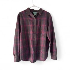 Lauren Ralph Lauren Womens 100% Wool Plaid Tartan Purple 1X Button Down Shirt